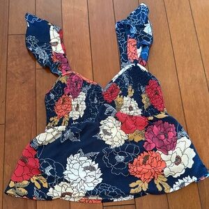 Floral Print Women's Blouse in Navy and Multicolor